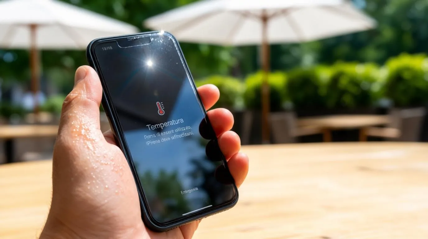 Android phone overheating showing temperature warning on screen with a hand holding the warm device