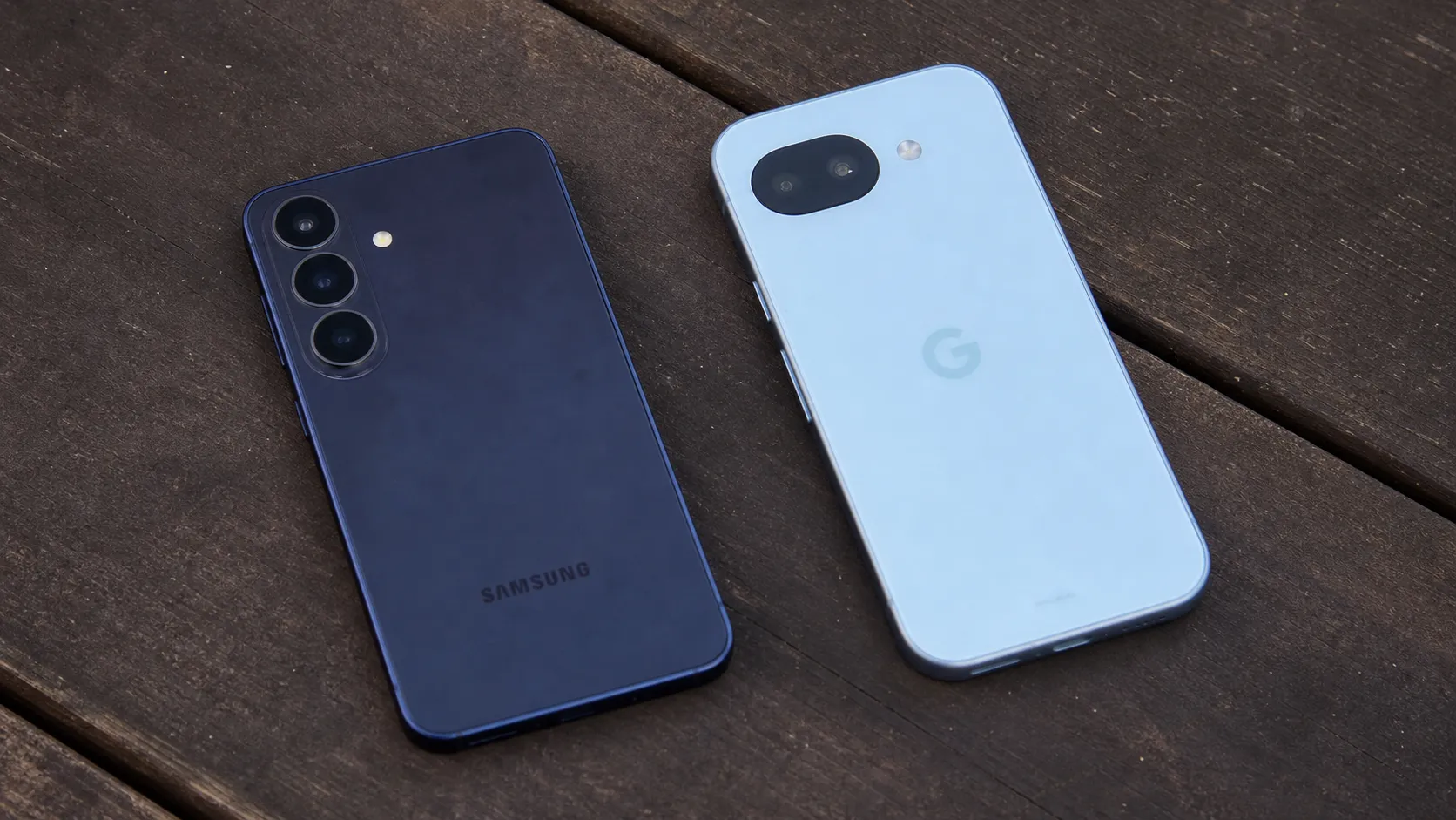Back view of Samsung Galaxy S26 FE and Google Pixel 10a showing camera setups