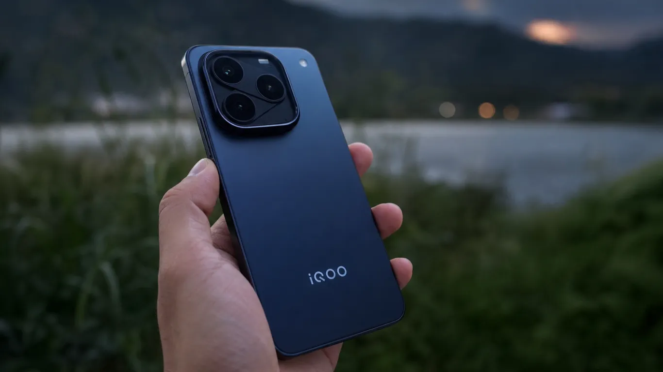 iQOO 16 in hands showing triple 50MP with rear camera system